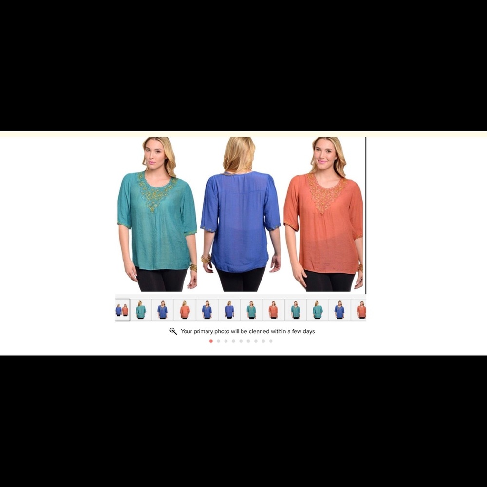 Plus Sz Embellished Boho Embroidered Blouse